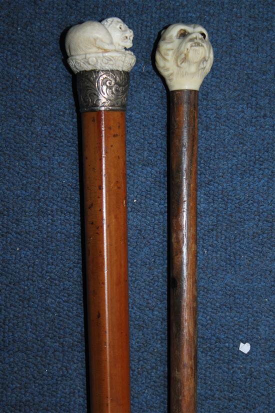 A Victorian ivory topped walking cane, largest 36.5in. (4)